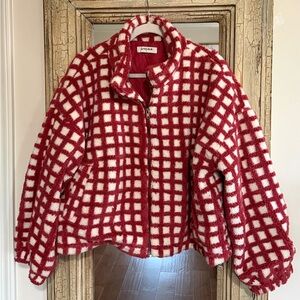Checked Red & White Teddy Jacket with Zip